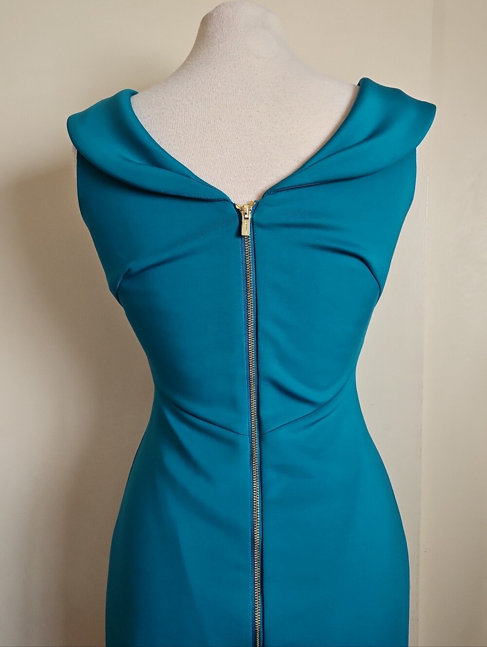 Calvin Klein Teal Sheath Sleeveless Dress With V-Neck Full Zipper Size 4 - Picture 7 of 16
